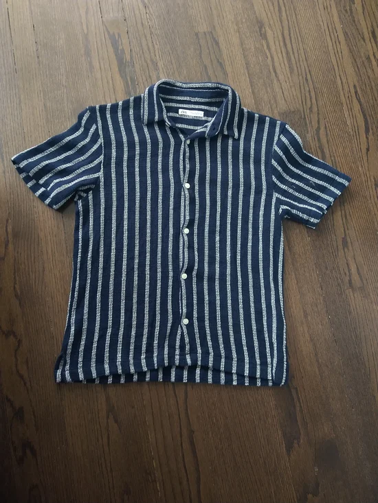 ZARA Navy & White Striped Knit Polo Shirt - Picture 2 of 7